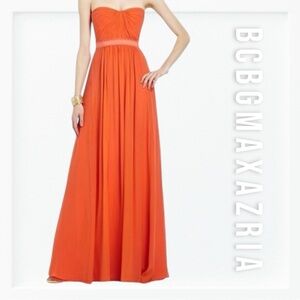 BCBGMaxazria Amber Melon Strapless Chiffon Maxi Dress sz 6